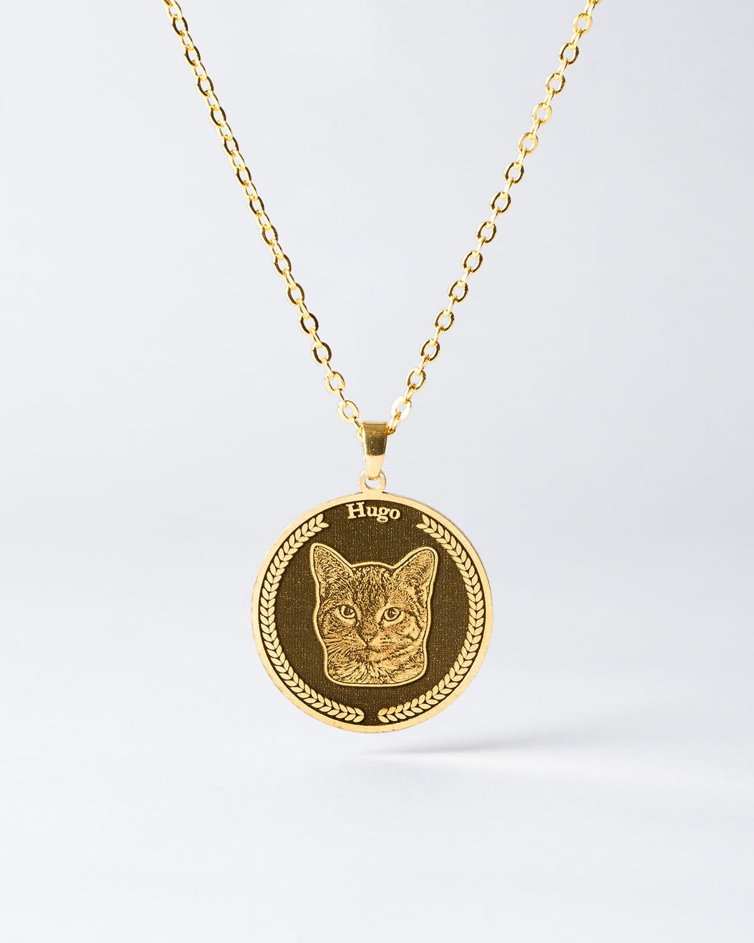 Pet memorial gifts, Gold medallion cat memorial necklace