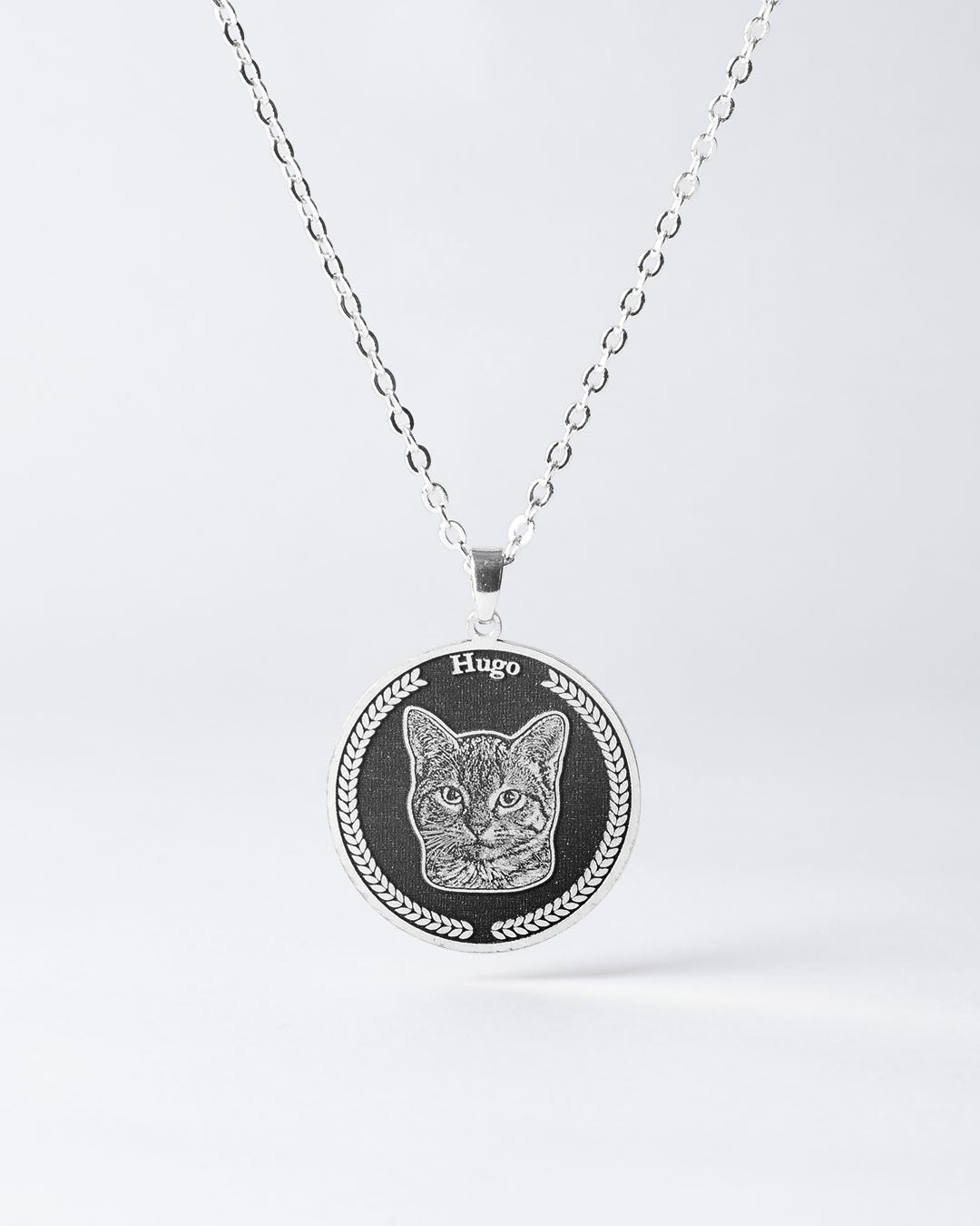Pet memorial gifts, Silver medallion cat memorial necklace