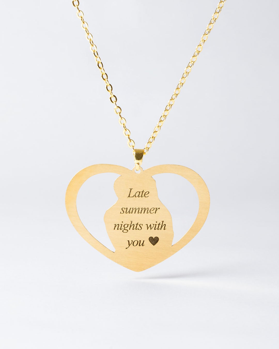 Memorial jewellery, Gold Halo Heart Necklace Engraving