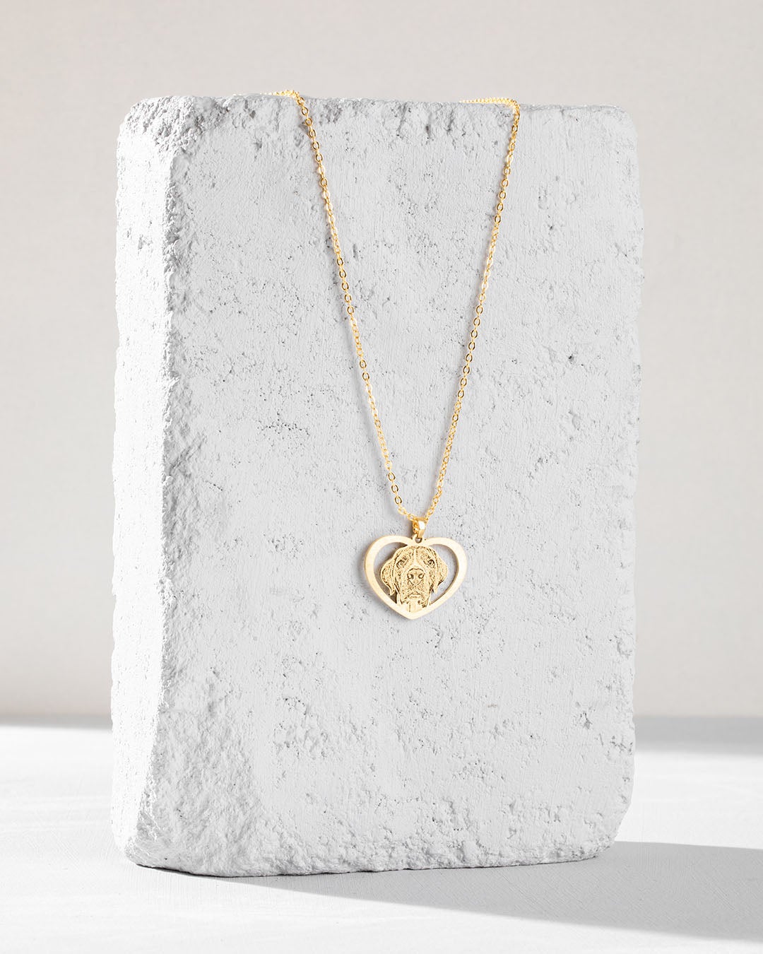 Dog memorial gifts, gold halo heart necklace front
