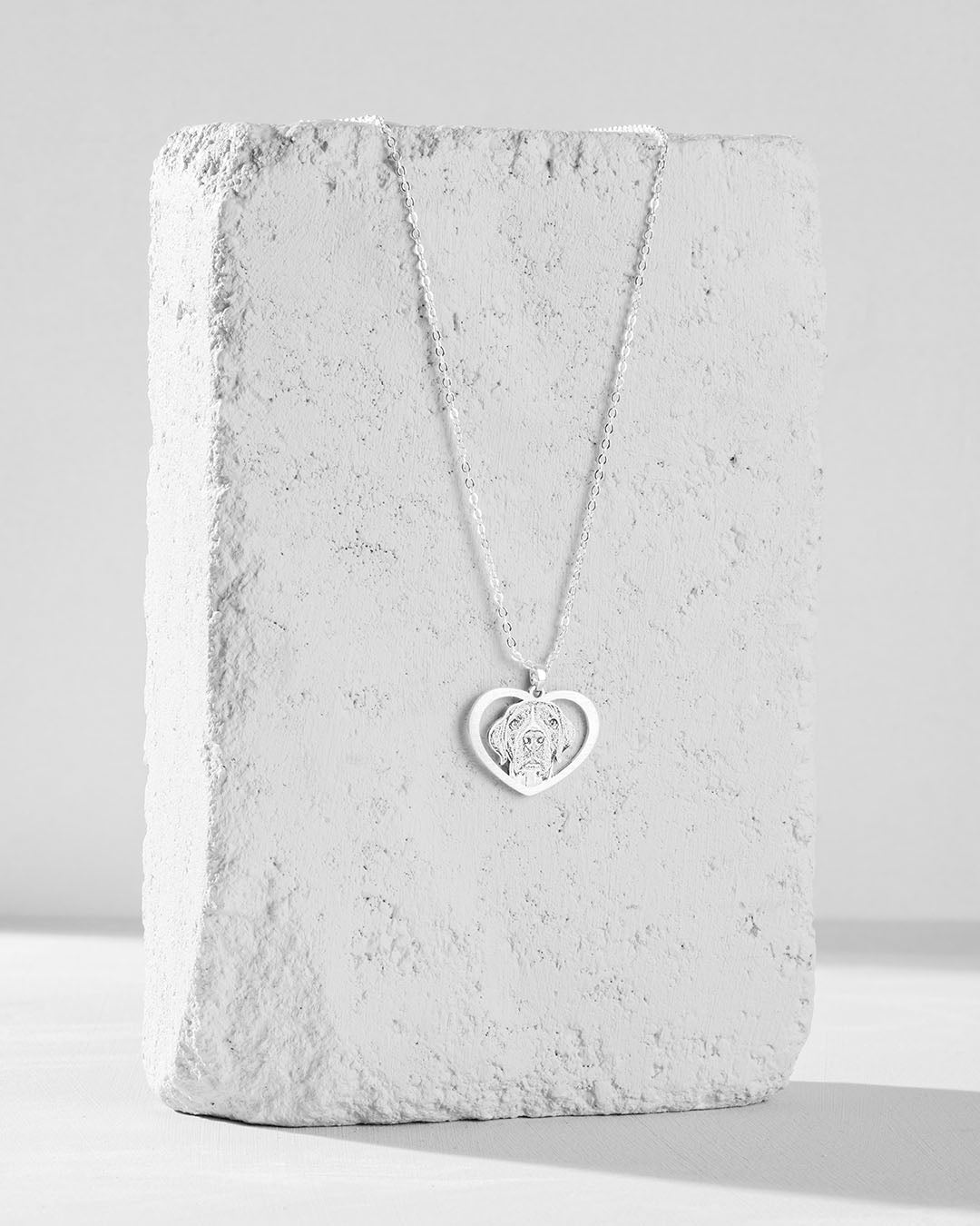 Dog memorial gifts, silver halo heart memorial necklace front