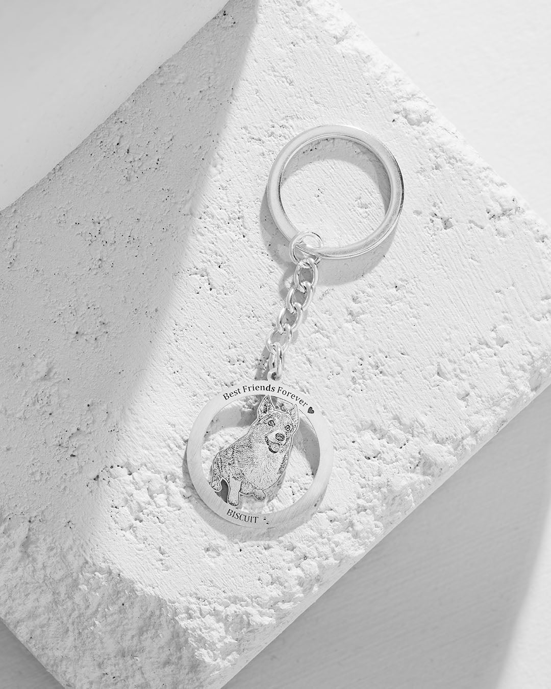 Dog memorial gifts, silver halo keychain