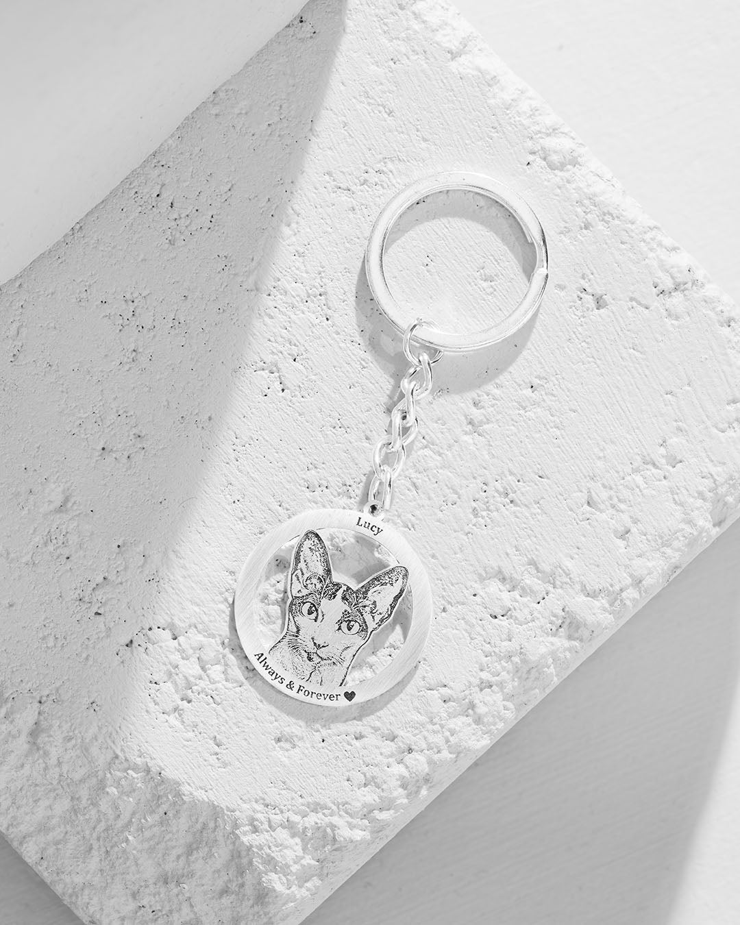 pet memorial gift, silver halo cat keychain