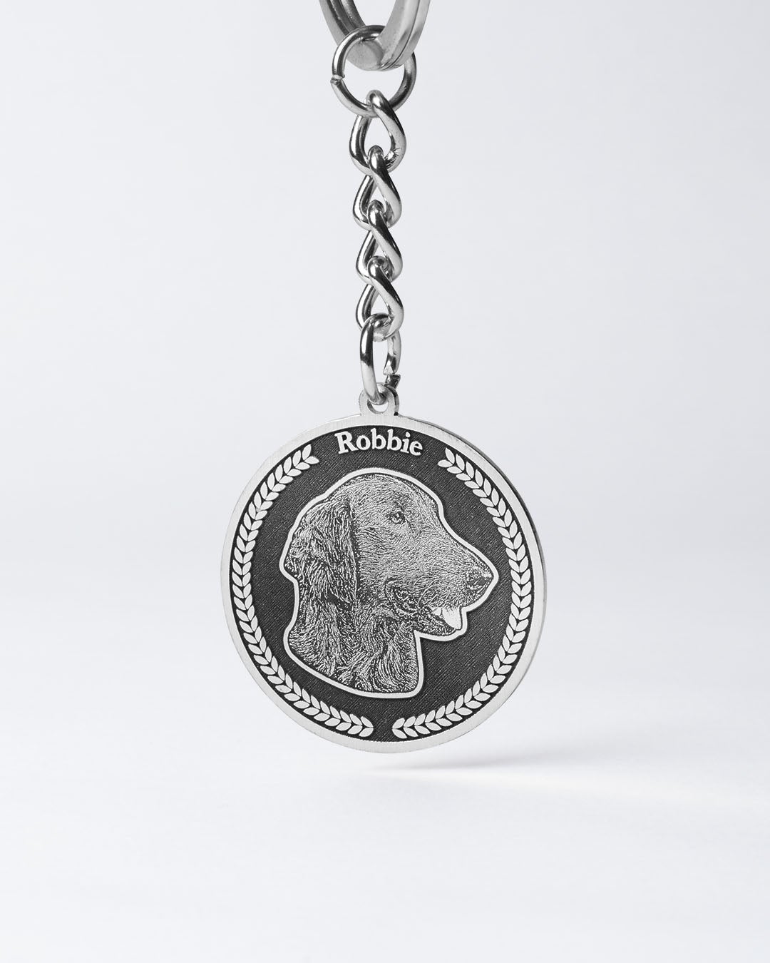 Dog memorial gifts, silver medallion dog memorial keychain
