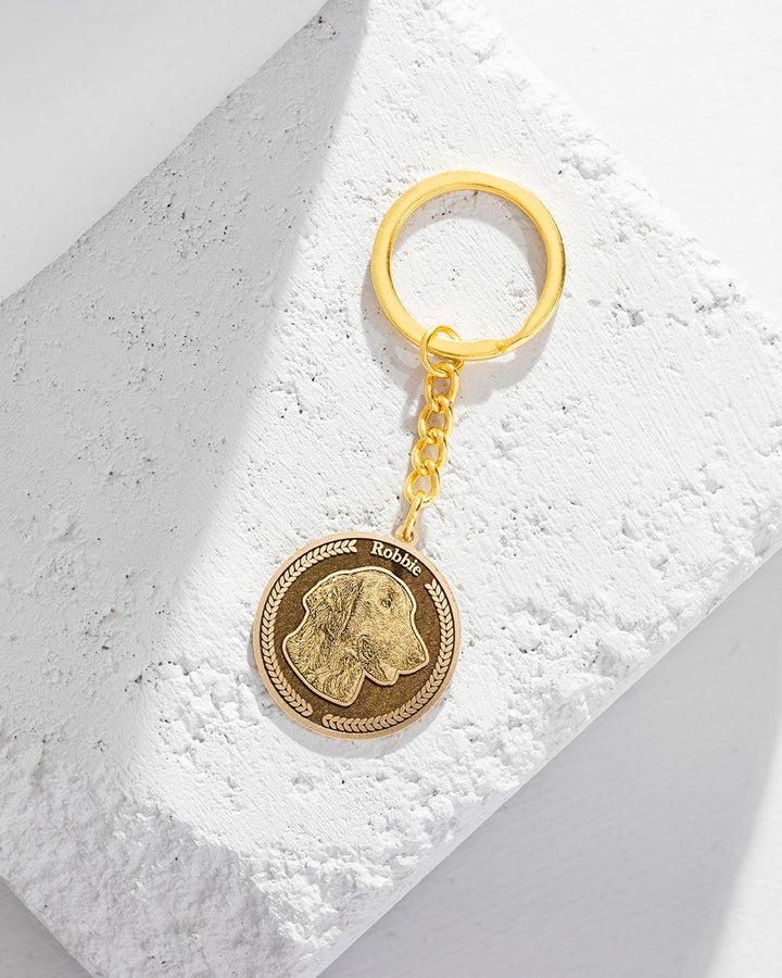 pet memorial gifts, gold medallion dog memorial keychain