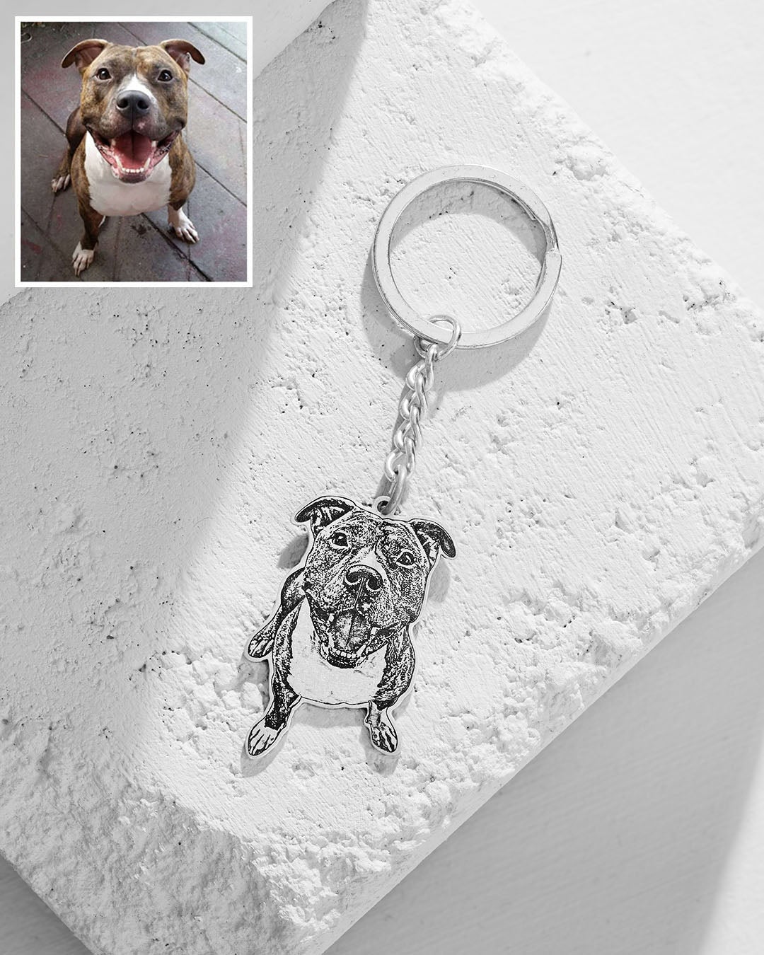 Dog memorial gifts, Silver portrait dog memorial keychain
