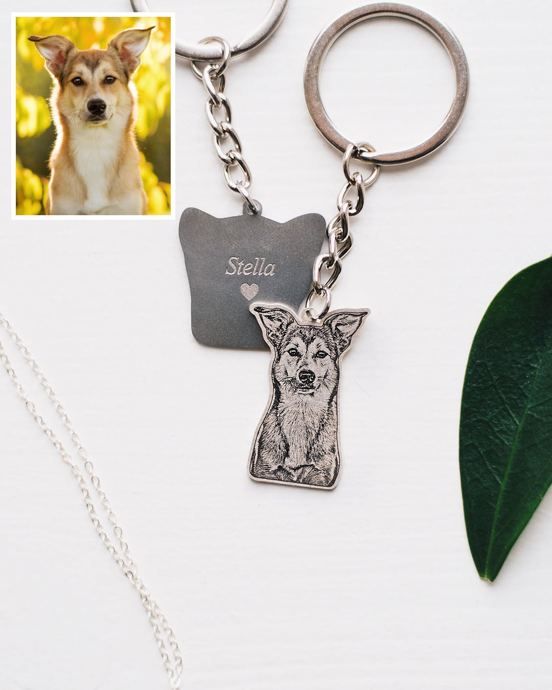 Pet memorial gifts, Silver portrait dog memorial keychain