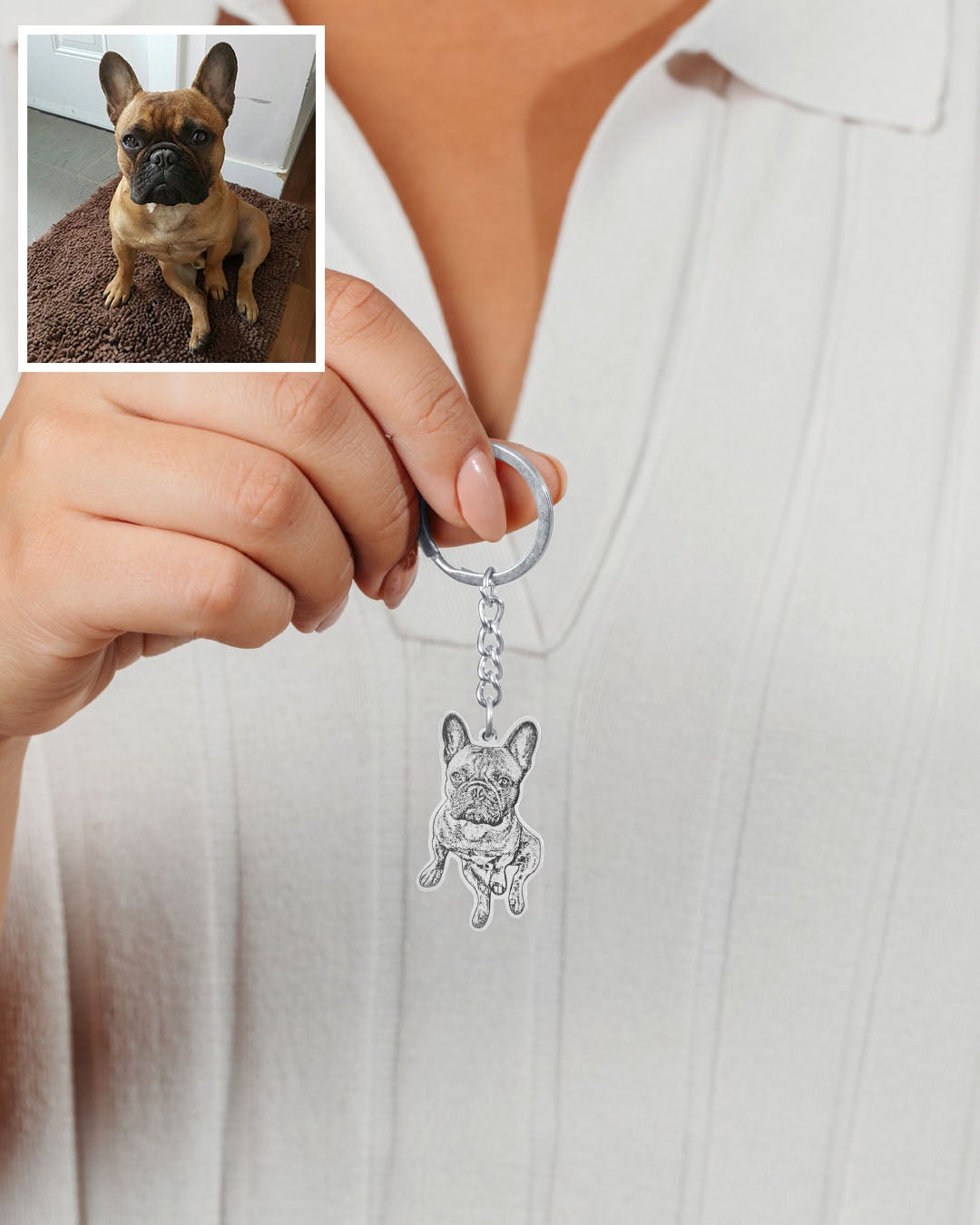 Dog memorial gifts, Silver portrait dog keychain