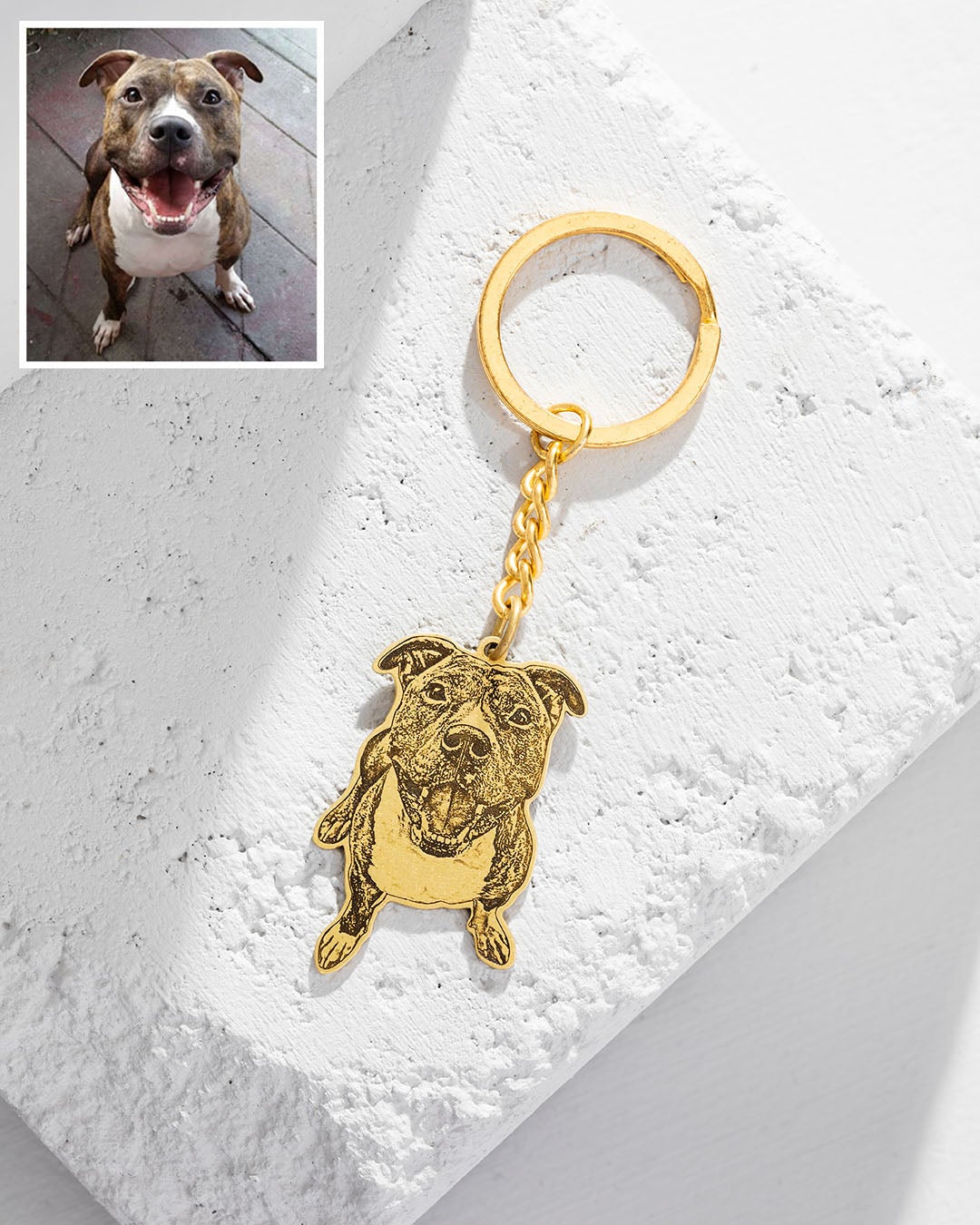 Dog memorial gifts, Gold portrait dog keychain
