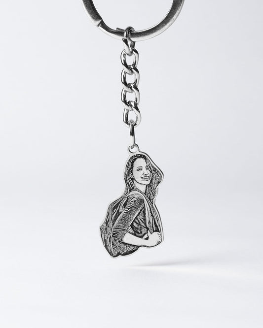 Memorial Jewellery, Silver Portrait Keychain